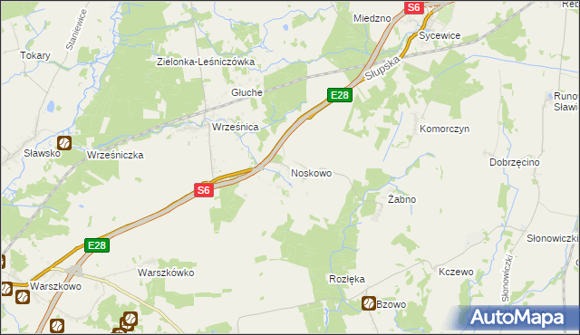 mapa Noskowo gmina Sławno, Noskowo gmina Sławno na mapie Targeo