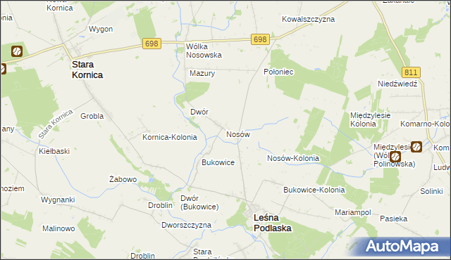 mapa Nosów gmina Leśna Podlaska, Nosów gmina Leśna Podlaska na mapie Targeo