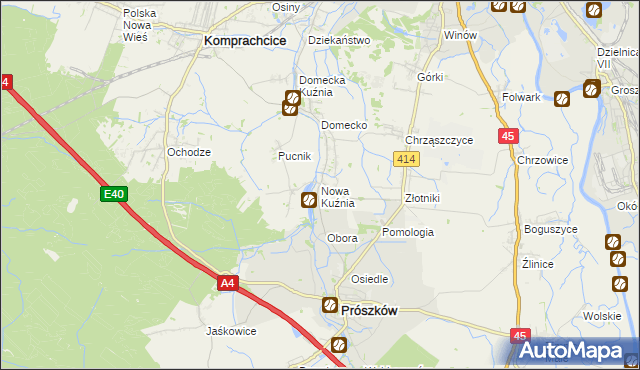 mapa Nowa Kuźnia gmina Prószków, Nowa Kuźnia gmina Prószków na mapie Targeo