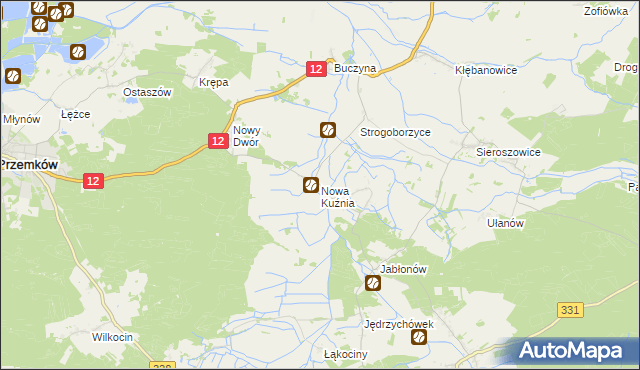 mapa Nowa Kuźnia gmina Radwanice, Nowa Kuźnia gmina Radwanice na mapie Targeo