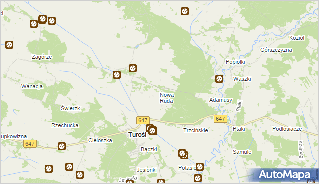 mapa Nowa Ruda gmina Turośl, Nowa Ruda gmina Turośl na mapie Targeo