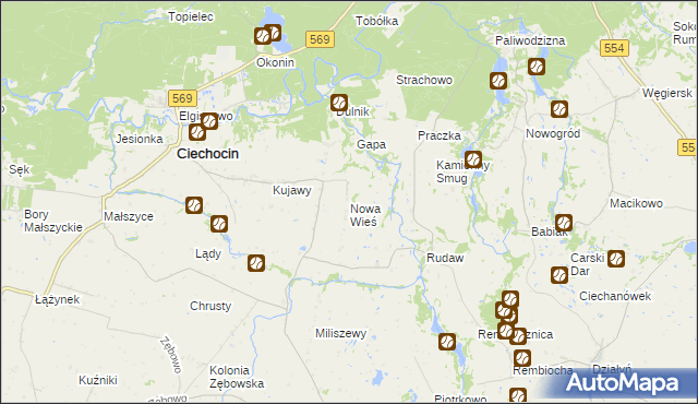 mapa Nowa Wieś gmina Ciechocin, Nowa Wieś gmina Ciechocin na mapie Targeo
