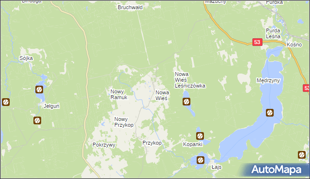 mapa Nowa Wieś gmina Purda, Nowa Wieś gmina Purda na mapie Targeo