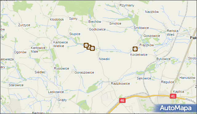 mapa Nowaki gmina Pakosławice, Nowaki gmina Pakosławice na mapie Targeo