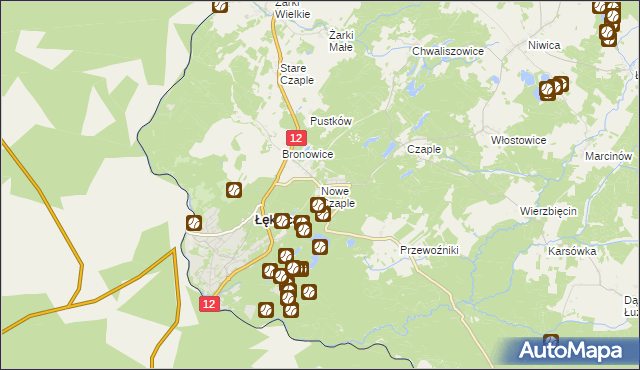 mapa Nowe Czaple gmina Trzebiel, Nowe Czaple gmina Trzebiel na mapie Targeo