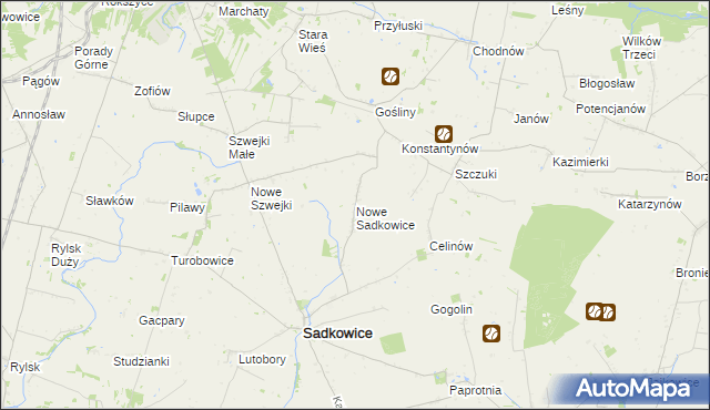 mapa Nowe Sadkowice, Nowe Sadkowice na mapie Targeo