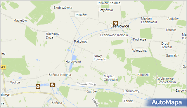 mapa Nowy Folwark gmina Leśniowice, Nowy Folwark gmina Leśniowice na mapie Targeo