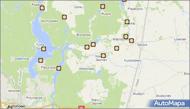 mapa Nowy Jasiniec gmina Koronowo, Nowy Jasiniec gmina Koronowo na mapie Targeo