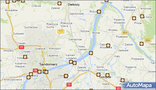 mapa Nowy Kamień gmina Dwikozy, Nowy Kamień gmina Dwikozy na mapie Targeo