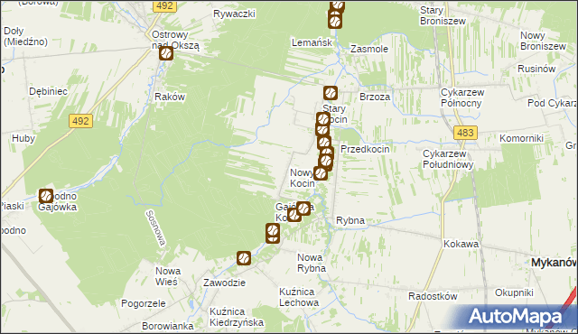 mapa Nowy Kocin, Nowy Kocin na mapie Targeo