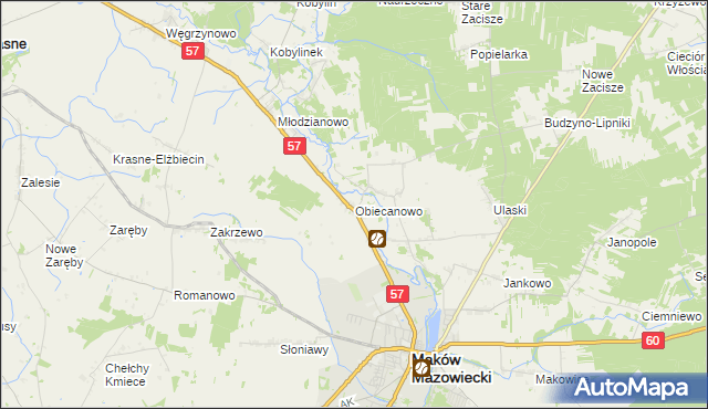mapa Obiecanowo gmina Karniewo, Obiecanowo gmina Karniewo na mapie Targeo