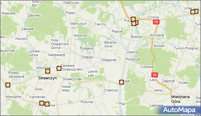 mapa Oblęgorek, Oblęgorek na mapie Targeo