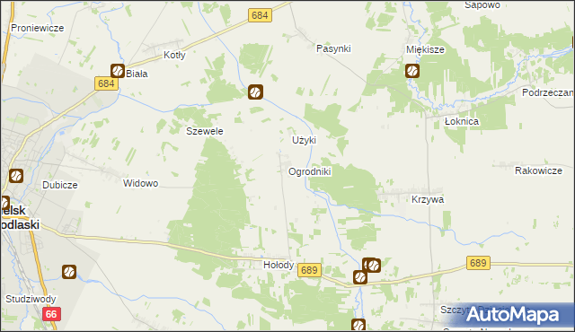 mapa Ogrodniki gmina Bielsk Podlaski, Ogrodniki gmina Bielsk Podlaski na mapie Targeo