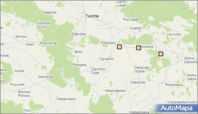 mapa Ogrodniki gmina Tuczna, Ogrodniki gmina Tuczna na mapie Targeo