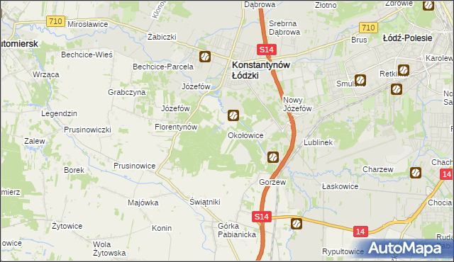 mapa Okołowice gmina Pabianice, Okołowice gmina Pabianice na mapie Targeo