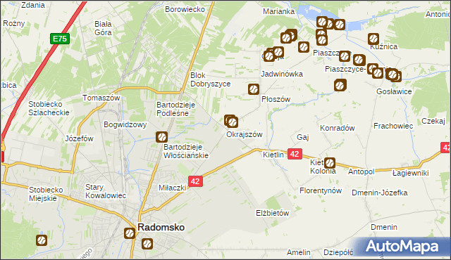 mapa Okrajszów, Okrajszów na mapie Targeo