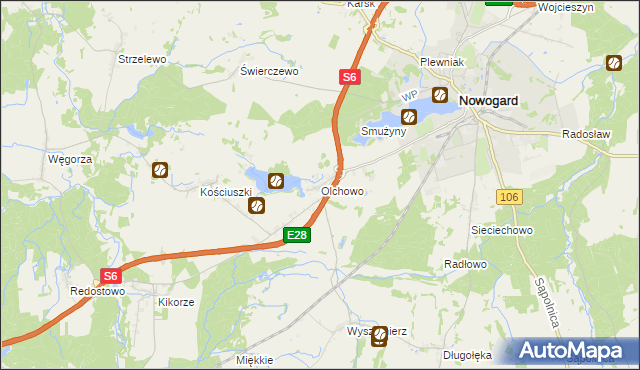 mapa Olchowo gmina Nowogard, Olchowo gmina Nowogard na mapie Targeo