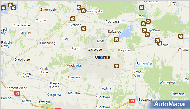 mapa Oleśnica powiat staszowski, Oleśnica powiat staszowski na mapie Targeo