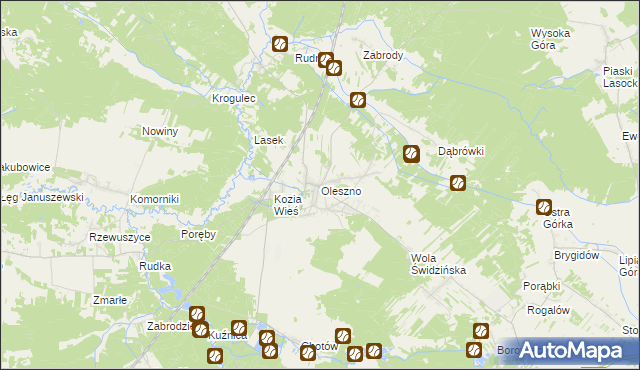 mapa Oleszno gmina Krasocin, Oleszno gmina Krasocin na mapie Targeo