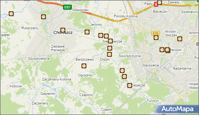 mapa Oliszki gmina Choroszcz, Oliszki gmina Choroszcz na mapie Targeo