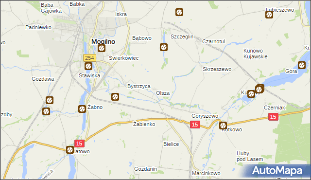 mapa Olsza gmina Mogilno, Olsza gmina Mogilno na mapie Targeo