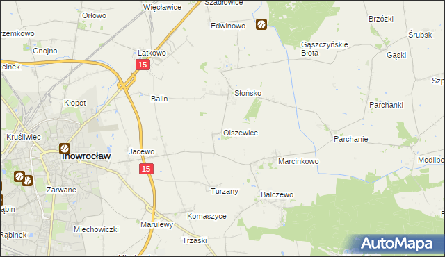 mapa Olszewice gmina Inowrocław, Olszewice gmina Inowrocław na mapie Targeo