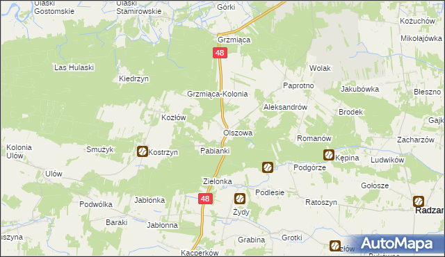 mapa Olszowa gmina Wyśmierzyce, Olszowa gmina Wyśmierzyce na mapie Targeo