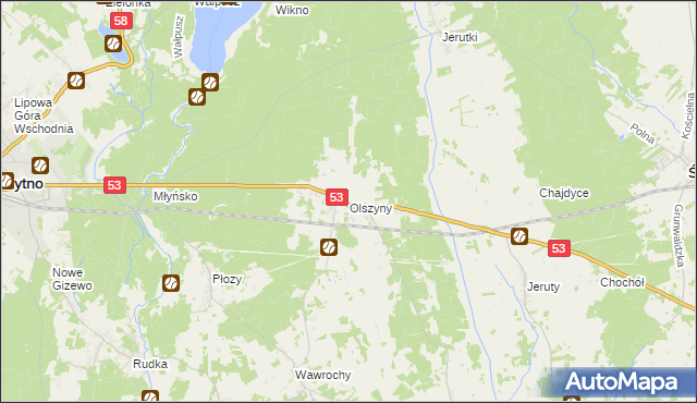 mapa Olszyny gmina Szczytno, Olszyny gmina Szczytno na mapie Targeo