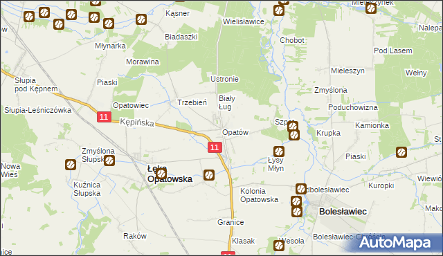 mapa Opatów gmina Łęka Opatowska, Opatów gmina Łęka Opatowska na mapie Targeo