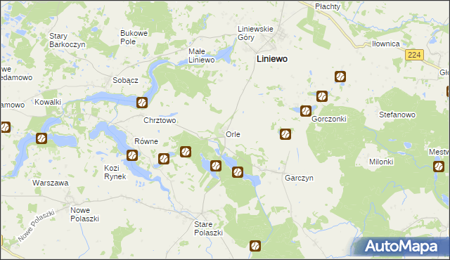 mapa Orle gmina Liniewo, Orle gmina Liniewo na mapie Targeo