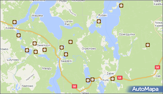 mapa Orzechowo gmina Olsztynek, Orzechowo gmina Olsztynek na mapie Targeo