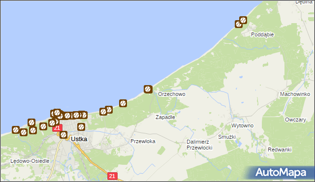 mapa Orzechowo gmina Ustka, Orzechowo gmina Ustka na mapie Targeo