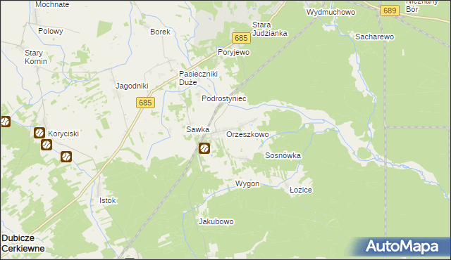 mapa Orzeszkowo gmina Hajnówka, Orzeszkowo gmina Hajnówka na mapie Targeo