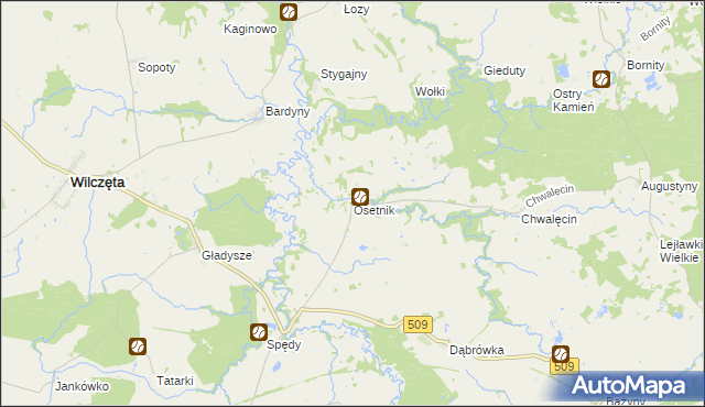 mapa Osetnik gmina Orneta, Osetnik gmina Orneta na mapie Targeo