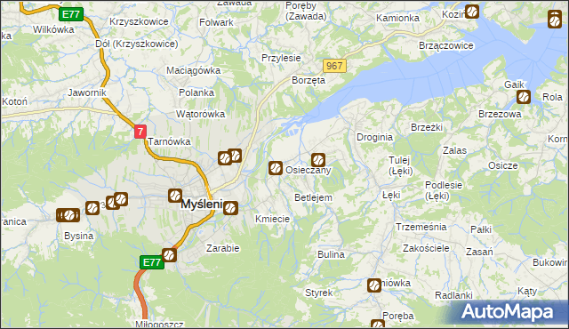 mapa Osieczany, Osieczany na mapie Targeo