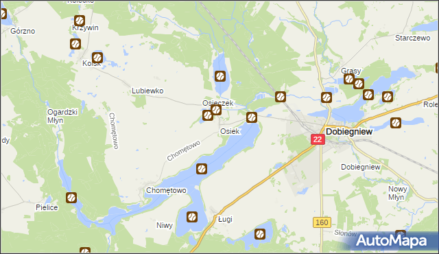 mapa Osiek gmina Dobiegniew, Osiek gmina Dobiegniew na mapie Targeo