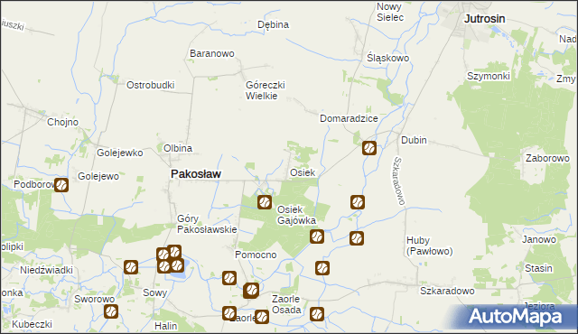 mapa Osiek gmina Pakosław, Osiek gmina Pakosław na mapie Targeo