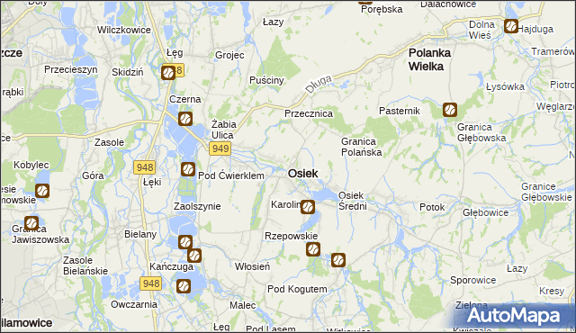 mapa Osiek powiat oświęcimski, Osiek powiat oświęcimski na mapie Targeo