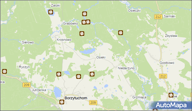 mapa Osieki gmina Borzytuchom, Osieki gmina Borzytuchom na mapie Targeo