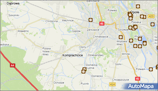 mapa Osiny gmina Komprachcice, Osiny gmina Komprachcice na mapie Targeo