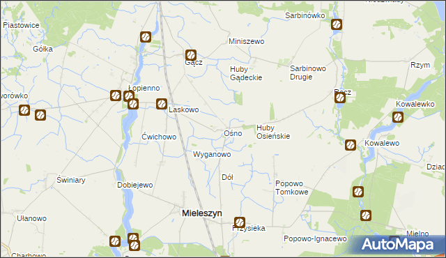 mapa Ośno gmina Janowiec Wielkopolski, Ośno gmina Janowiec Wielkopolski na mapie Targeo