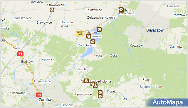 mapa Ossa gmina Białaczów, Ossa gmina Białaczów na mapie Targeo