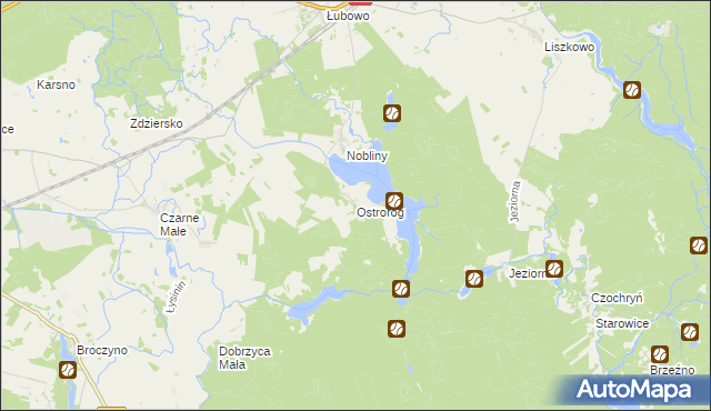 mapa Ostroróg gmina Czaplinek, Ostroróg gmina Czaplinek na mapie Targeo