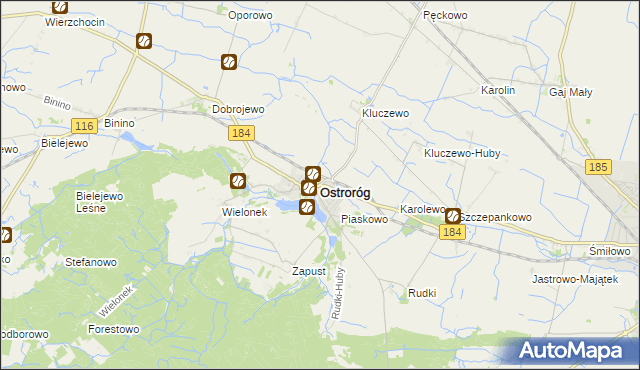 mapa Ostroróg powiat szamotulski, Ostroróg powiat szamotulski na mapie Targeo