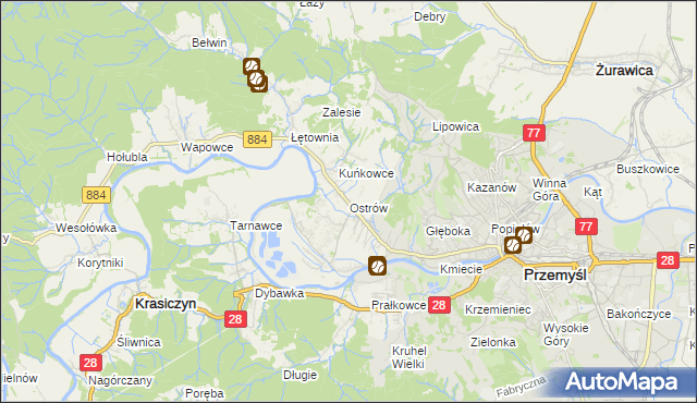 mapa Ostrów gmina Przemyśl, Ostrów gmina Przemyśl na mapie Targeo