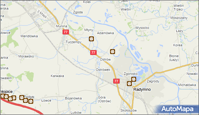 mapa Ostrów gmina Radymno, Ostrów gmina Radymno na mapie Targeo