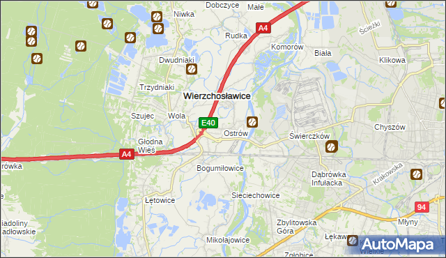 mapa Ostrów gmina Wierzchosławice, Ostrów gmina Wierzchosławice na mapie Targeo