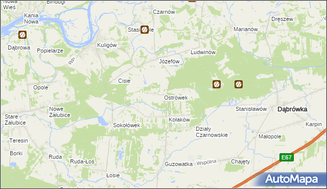 mapa Ostrówek gmina Dąbrówka, Ostrówek gmina Dąbrówka na mapie Targeo