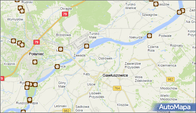 mapa Ostrówek gmina Gawłuszowice, Ostrówek gmina Gawłuszowice na mapie Targeo