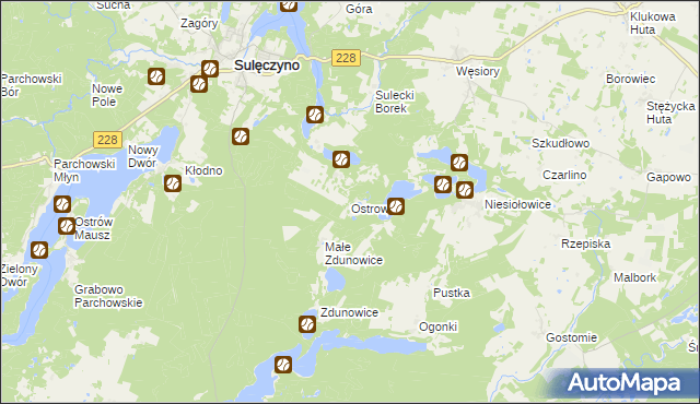 mapa Ostrowite gmina Sulęczyno, Ostrowite gmina Sulęczyno na mapie Targeo